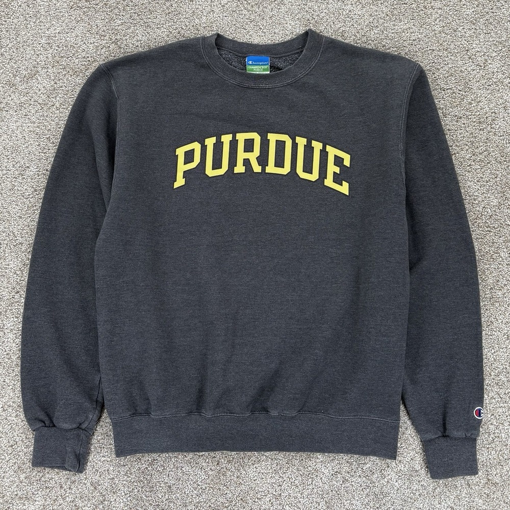 Champion Charcoal Gray Purdue Crewneck Sweatshirt with Yellow Logo